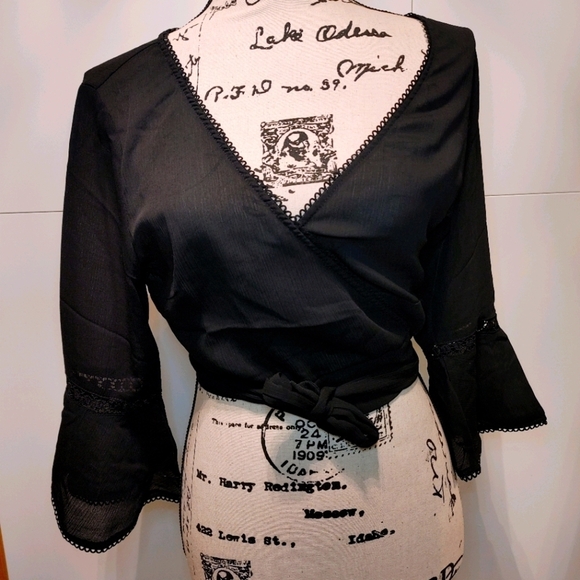 Private Label Tops - Wrap top with bell sleeves